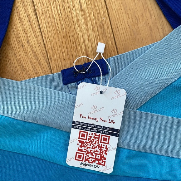 Meilun elegant Blue Ombre Bodycon Bandage Dress Rayon Size L like M - Picture 4 of 6